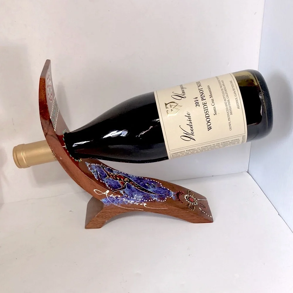Australian Kangaroo Hand Crafted Painted Floating Wine Bottle Holder 12 x 2 in